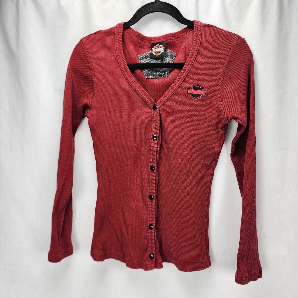 Harley-Davidson Women's Long Sleeve Full Snap Up Top Shirt Chicago IL Size L